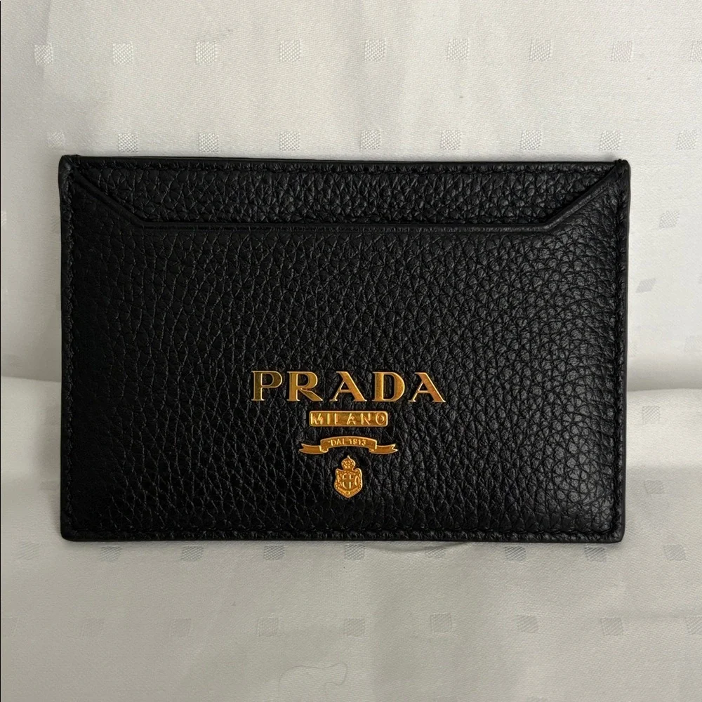 Prada Black Pebbled Leather Flat Card Holder - Brand New in Box - Picture 2 of 8